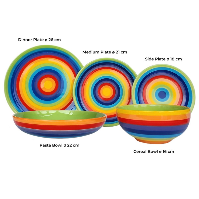 Purity Style Hand Painted Rainbow Stripe Ceramic 22 cm Pasta