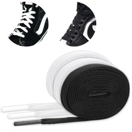 Ouligay 3 Pairs Flat Trainers Shoelace White Shoe Laces 8mm Wide Shoe Lace for Sneakers Flat Shoe Laces for Men Women Trainers Walking Boots Hiking(Black,White)