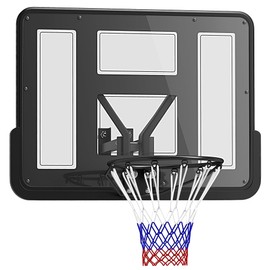Soozier Wall Mounted Basketball Hoop, Reinforced Shatter Resistant 43" Backboard Basketball Goal Combo Kit with All Weather Net for Outdoor or Indoor Use