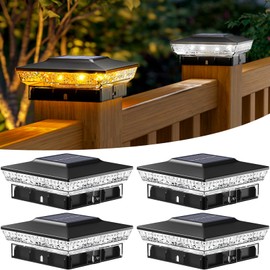 btfarm 4x4 Solar Post Cap Lights Outdoor, 2 Modes 16 LED Fence Deck Post Lights, 4 Pack Waterproof Black Solar Powered Lighting Outside Fit 4x4 3.5x3.5 Wooden/Vinyl for Porch Patio Garden