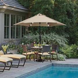 Yaheetech 7.5FT LED Patio Umbrella Market Umbrella Solar Powered Outdoor Table Umbrella with 26.5lb Round Umbrella Base All Weather Umbrella Stand for Garden/Lawn/Deck/Backyard/Pool, Tan