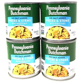 4 pack of Canned Mushrooms Pennsylvania Dutchman 4oz - you choose Organic Baby Bell, Chunky Style Portabella, No Salt Added Pieces and Stems Organic Pieces and Stems (No Salt Added Pieces and Stems)