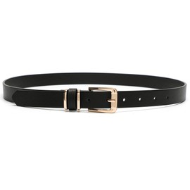 Earnda Women's Skinny Waist Belts for Jeans Dress, PU Leather Pin Buckle Thin Belt Black Large