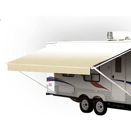 RV Awning Fabric Replacement - Premium Grade 18 Ounce 3 Layer Weatherproof Vinyl - Universal Outdoor Canopy for Camper, Trailer, and Motorhome Awnings - Beige Tan Camel Fade 15 Feet (14' 1")