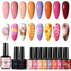 LISAPRO Kit de Esmalte de Uas de gel, 8 Colores, Semipermanente, con Base y Top Coat, Nail Blooming Gel de 15ml para Diseo de Flores, para Saln de... 