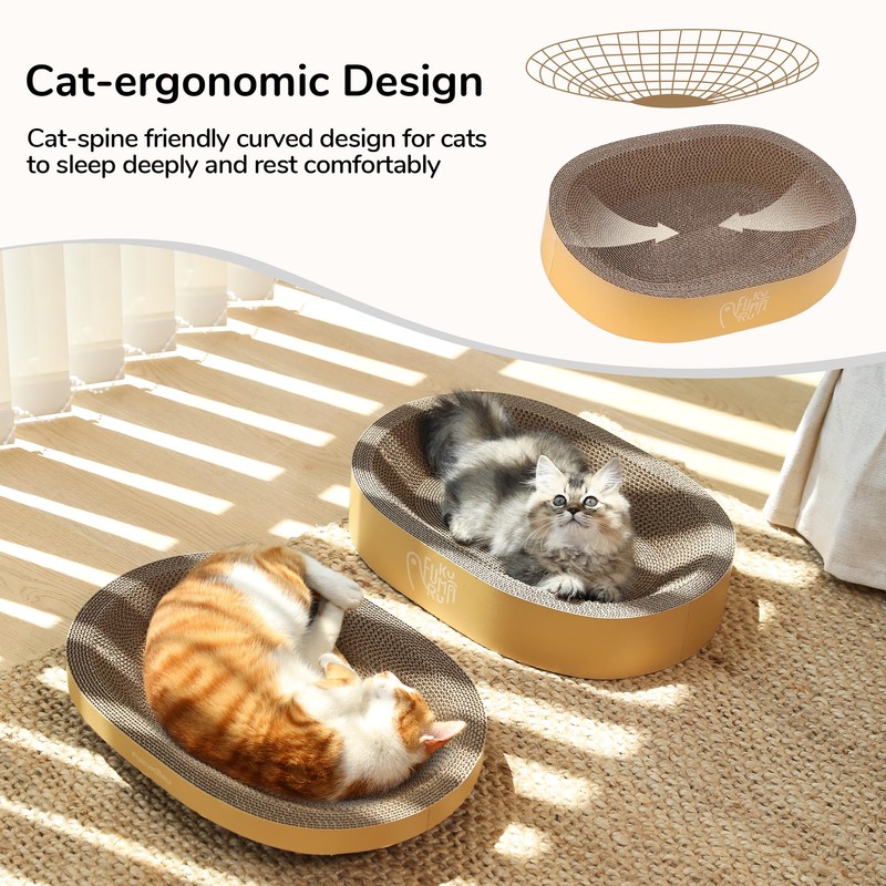 FUKUMARU 3PCS Cardboard Cat Scratcher Bed, Durable Oval Cat Scratch