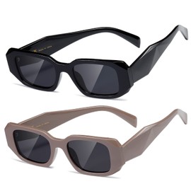 kimorn Rectangle Sunglasses for Women Men Trendy Retro Trendy Sun Glasses 90’s Vintage Square Frame K1307 (Black+Light coffee Frame Grey Lens)