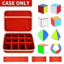Grapsa Speed Cube Storage Case Bag Holds 12+ Different Types Cube Retro Brain Teaser Fidget Toy. Carrying Holder with Mesh Pocket Fits for Cube Stand/Tutorial (Box Only) - Red