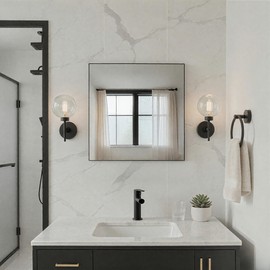 ANYHI Square Bathroom Mirror, 24x24 Inch Square Wall Mounted Mirror, Black Metal Frame Wall Mirror, Wall Mounted Vanity Mirror for Bathroom Bedroom Living Room