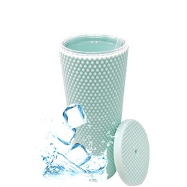 Nadia's Little Treasures Studded Cup Tumbler Straw Lid - Plastic Double Walled Cold Cup for iced Coffee, Water, Slush or Smoothies, Your Home Cinema Cup (24 OZ / 700ml, Matte Mint)