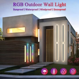 HENTAG Outdoor RGB Wall Lights, 47.2inch RGB/Warm/White Dimmable Modern Led Wall Lighting, IP65 Waterproof Long Wall Sconce with Remote and APP Control for Outdoor/Indoor Party Gathering