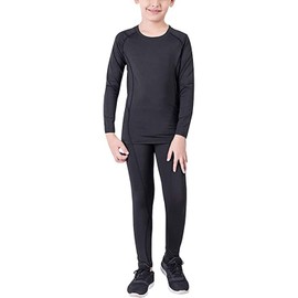 LANBAOSI Boys & Girls Long Sleeve Compression Shirts and Pant 2 Pcs Set, Black2, 10