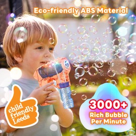 Kid Odyssey 2 Pack Bubble Gun with 4 Refill Solution and 3 Colorful LED Light, Bubble Machine for Kids, Bubble Maker for Party Favors, Birthday Gift, Indoor Outdoor Toys for Toddlers -Orange