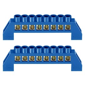 2Pcs Neutral Terminal Bar 8 Positions Brass Wire Screw Terminal Bus Bar Block Grounding Strip Blue Shell for Electrical Distribution