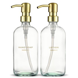 MaisoNovo Soap Dispenser 2-Piece Set | 16.9oz Clear Bottles with Gold Stainless Steel Pumps