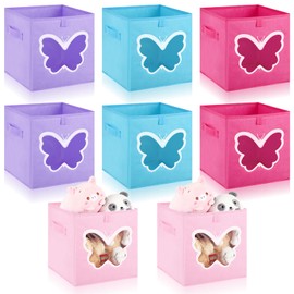Kigley 8 Pcs Cube Storage Bins 11 x 11 Inch, Foldable Fabric Storage Bin Organizer Cubes Toy Box with Clear Window for Closet, Home, Bedroom, Office(Butterfly,Elegant Color)