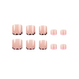 SINHOT Pink Press onToenails Glossy Fake Toe Nails Glue on Toenails Leopard Print Acrylic Toe Fake Nails Supplies French Tip False Toenails Art with Design Full Cover Press-on ToeNails DIY 24pcs