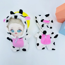 niannyyhouse 10cm Plush Doll Clothes Dinosaur Shark Onesies Loose Bodysuit Soft Stuffed Plush Toy Dress Up Accessories (White+Black)