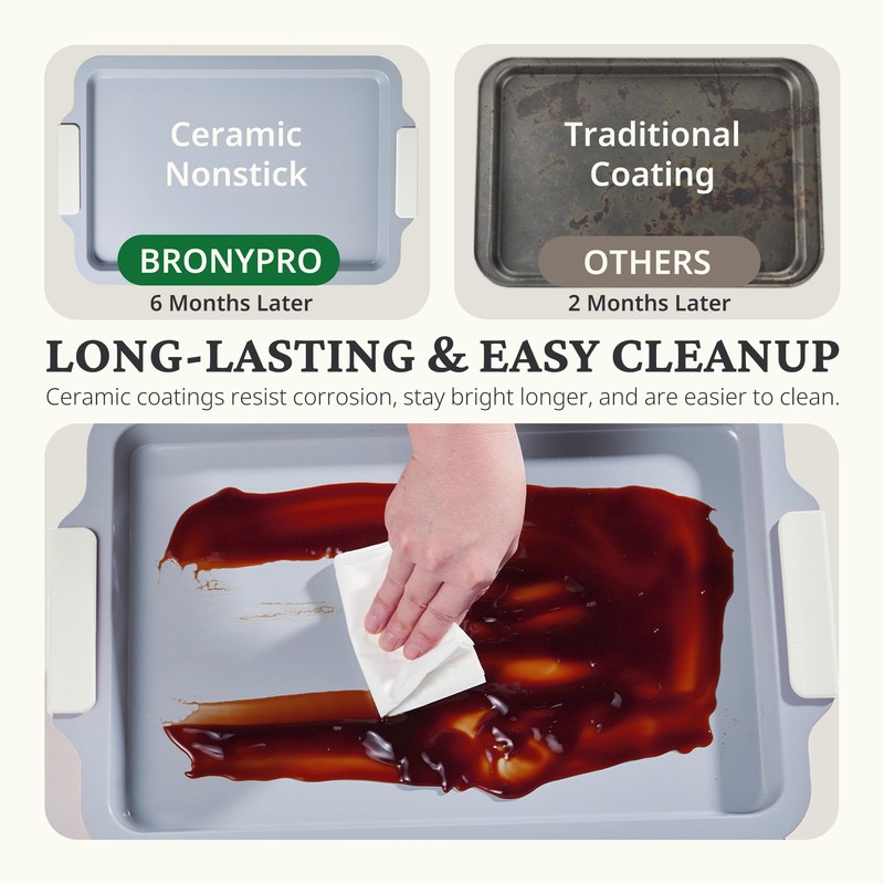 BRONYPRO Non Stick Ceramic Baking Sheet Pan Set of 3,