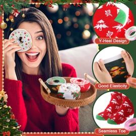 Geyoga 3 Pairs Christmas Donut Socks for Women Funny Cupcake Socks Xmas Socks for Women Novelty Crew Socks Christmas Gifts Donut Lover Gifts
