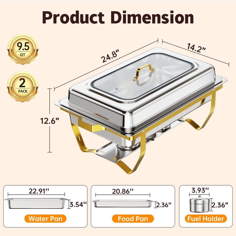 IMXSUMDA 2-Pack Chafing Dishes for Buffet with Glass Lids –