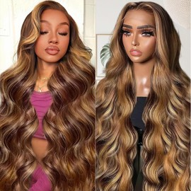 Shciyair 30 Inch Honey Blonde Ombre Lace Front Wig Human Hair 13x4 Body Wave HD Lace Front Wigs Human Hair Pre Plucked 200 Density HD Lace Frontal Wig With Baby Hair