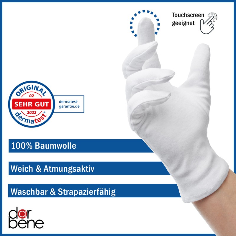 DarBene Cotton Gloves, Soft, 12 Pairs, M, Dermatest: Very Good,
