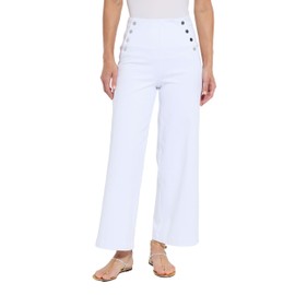 Lyssé Mallory Sailor Pants for Women – High-Waisted Wide-Leg Denim Pants (White, M)