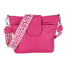 MIRROSI® Umhängetasche Damen, Echtleder, Made in Italy, BOHO Style30x24,50x9cm (BXHXT) viel Stauraum, Handtasche, Brusttasche, Crossbody Bag (1 Tasche & 2 Gurte) (Pink (NN))