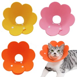 Jakonay 3-Piece Cat Recovery Collar Set - Sunflower Neck Cat Cone Anti-Licking Collars to Prevent Biting & Scratching (Pink, Orange, Yellow, S)