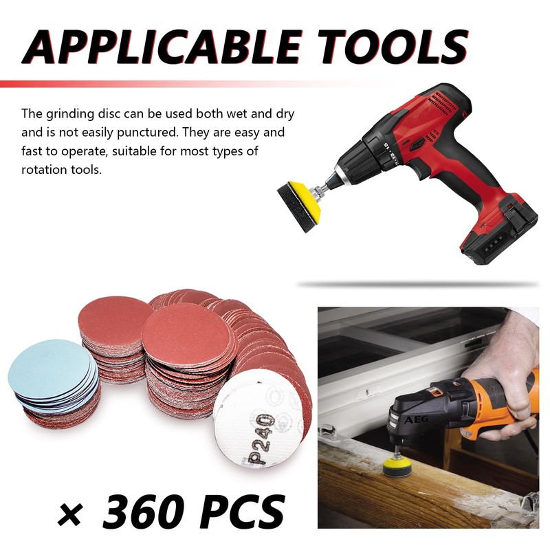 Senmai Tools Pack of 360 Sanding Discs 50 mm Velcro