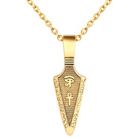 INFINIONLY Mens Stainless Steel Necklace Pendant: Vintage Gold Arrowhead Pendant for Teenager - Creative Necklaces with 55cm Chain - Novelty Jewellery