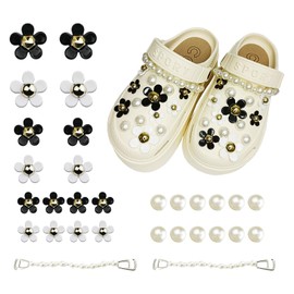 YIQXKOUY 28 Pieces Flower Charms with Crystal Rhinestone Pearl Shoe Decoration Cute Flower Shoe Charms Resin Charms Bling Shoe Decoration Charms for Girl Women