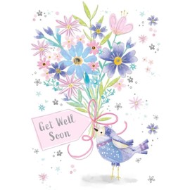 Noel Tatt Female Get Well Card for Women/Girls - Bird & Bouquet of Flowers - Eco-Friendly & Recyclable