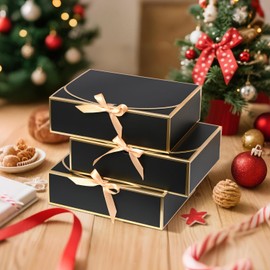 WLUSEAXI 10 Pack Large Gift Boxes with Lids, 12.6x9.8x3.1 Inch Bridesmaid Proposal Box, Black Gift Boxes for Presents, Wedding, Graduation, Birthday Party