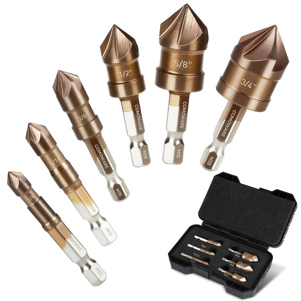 COMOWARE Countersink Drill Bit Set, M35 HSS Chamfer Tool 6