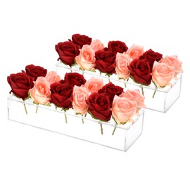 uxcell 2pcs Acrylic Flower Vase, 12 Inch Rectangular Floral Centerpiece for Dining Table, Rectangular Flower Vase for Centerpieces Weddings Party Home Decor