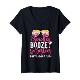 Womens Weekend Girls Trip 2024 Punta Cana Beaches Booze and Besties V-Neck T-Shirt