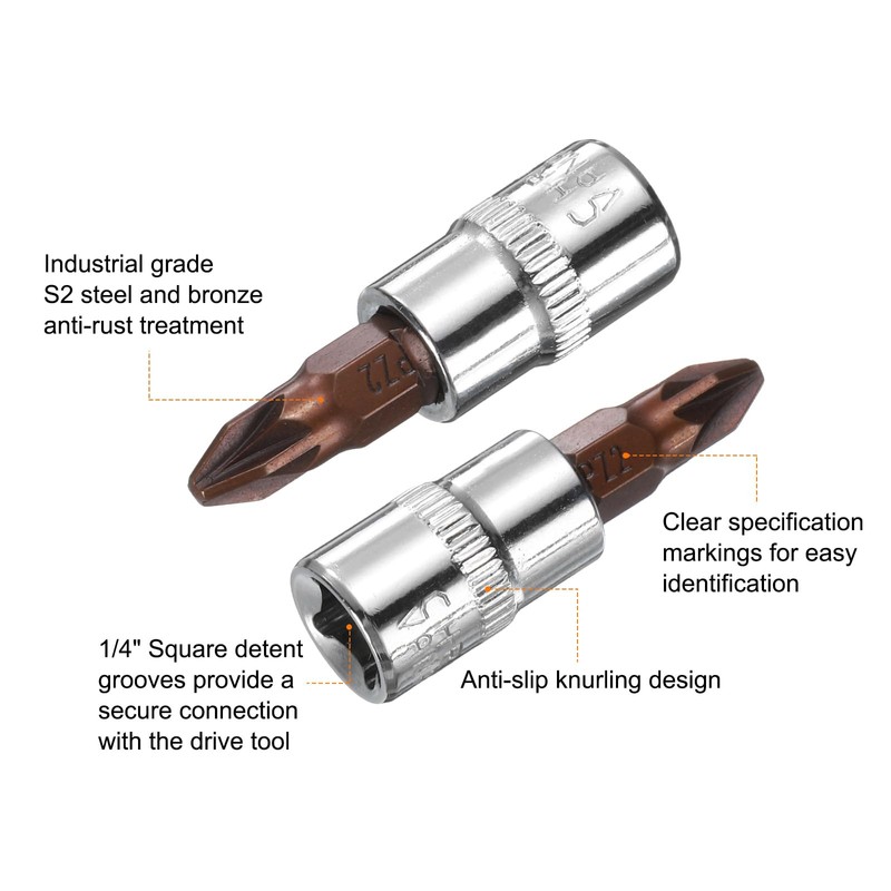 HARFINGTON 3pcs PZ2 Phillips Bit Socket 1/4" Square Drive Cross
