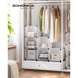 SONGMICS 6 Cube Storage Organizer, DIY Closet Shelf, Plastic Clothes Organizer, Modular Bookcase, 14.6 x 13 x 13 Inch Cubes, with Feet and Rubber Mallet, White ULPC206W01