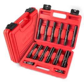 LLNDEI 14 Piece 3/8" Drive 6 Point Deep Impact Socket Set, Including 12PCS Extra Long Deep Impact Sockets in Metric Sizes (6mm,7mm,8mm,9mm,10mm,11mm,12mm,13mm,14mm,15mm,17mm,19mm)