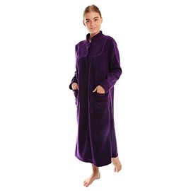 Ladies Button Front Soft Fleece Dressing Gown[18/20,Damson]
