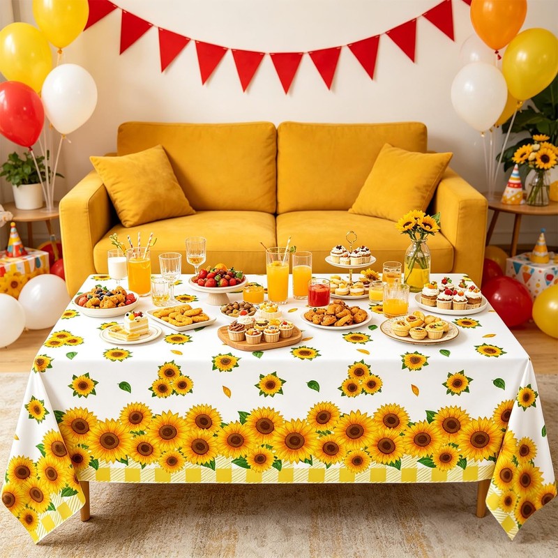 3 Pcs Sunflower Tablecloth Yellow Floral Party Table Cloth Rectangle