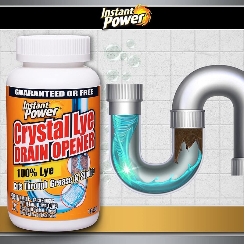 Instant Power Crystal Lye Drain Opener, Lye Sodium Hydroxide, Unclogs