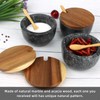 Marble Salt Cellar Box with Wood Lid & Spoon, Modern