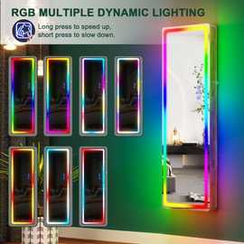 HNEBC LED Mirror Jewelry Cabinet with RGB Lights,47.2" Wall Mounted Jewelry Organizer with Full-Length Mirror,Over The Door Hanging Jewelry Armoire Storage Cabinet,Folding Dresser,2 Drawers,Lockable