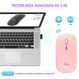 Free wolf X15 Mouse Inalámbrico, Wireless óptico Recargable 2.4 G Ergonómico Silencioso Click con Receptor USB 3(800/1200/1600) Ajustable dpi Ratón para Computadora,Portátil,PC,Mac (Rosa)