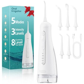 Wireless Oral Irrigator, Oral Irrigator, Test Winner 2026, 5 Modes, 20 Water Pressure & 3 Intensities, 5 Nozzles, 300 ml Water Tank, Mouth Cleaner, Water Teeth Flosser, IPX7 Waterproof Water Flosser