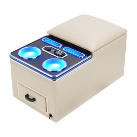 SILIVN Center Console, Upgraded 7-Color Mood Lighting Center Console Organizer, Rear Bench Seat Armrest with Fast Phone Charging, Back Bench Seat Storage Box for Car Minivan Van Truck