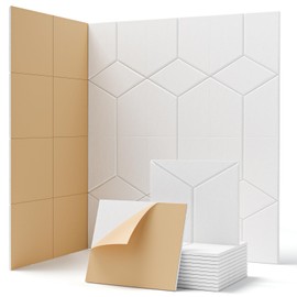Soundproof Wall Panels Self Adhesive, Soundsbay Sound Proof Foam Panels for Walls 12 Pack, High Density Y-Line Acoustic Panels for Walls, Office,Reccording Studio, Ceiling 12" X 10" X 0.4" White